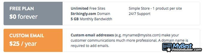 Strikingly отзывы: бесплатный тарифный план и пользовательский электронный адрес.